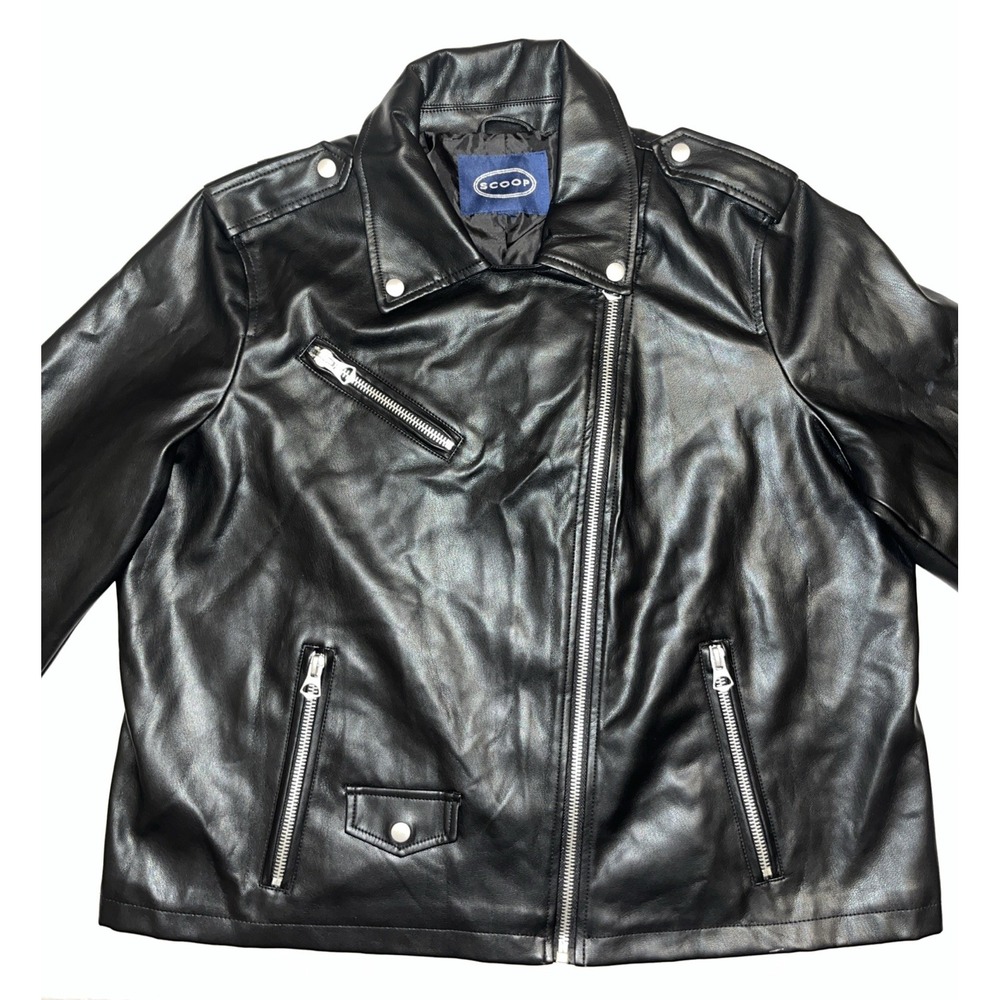Scoop Women's Black Faux Leather Moto Jacket Size XXL No Tags